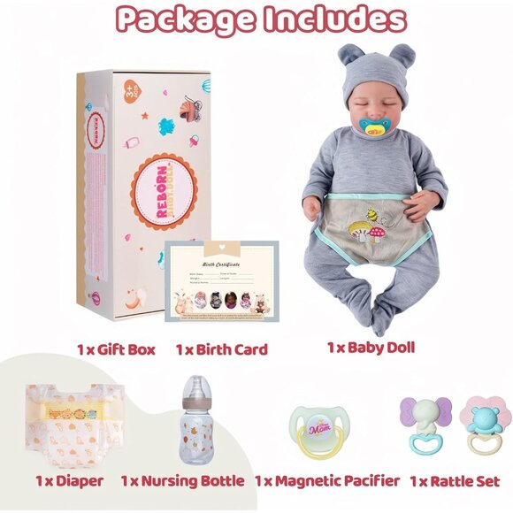 🆕17-Inch Full Body Vinyl Silicone Baby Doll Sleeping Boy with Feeding Toy - Picture 8 of 9